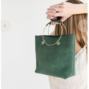 TRIBE ALIVE LEATHER LUXE BRASS HANDLE HANDBAG SAGE GREEN LAUD THE LABEL